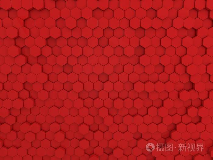 红色六边形抽象背景三维渲染