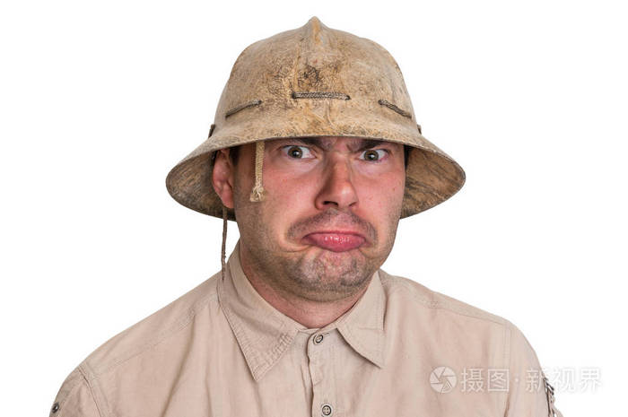 带的探险家戴着头盔的人被隔离在白色背景上