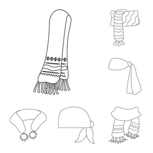 围巾和披肩标志的矢量插图。网络用围巾和附属股票符号集