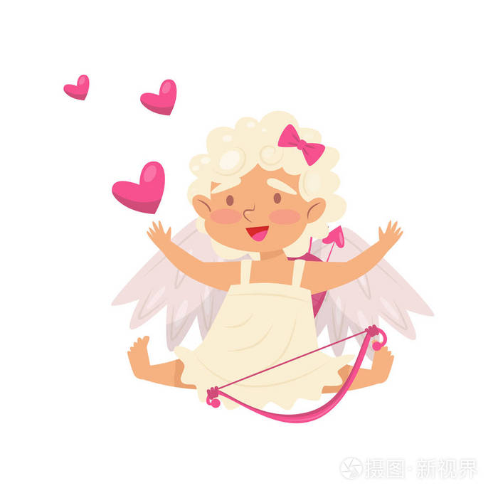 爱的天使.丘比特与弓和箭.平面矢量图标