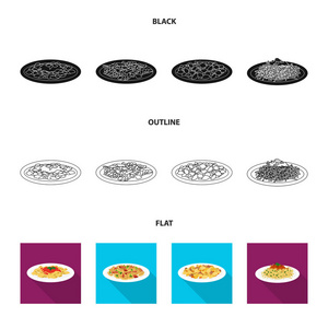面食和碳水化合物标志的孤立对象。面食和通心粉股票矢量图的收集
