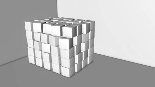 灰色背景上的白色立方体。 三维插图。 3D渲染
