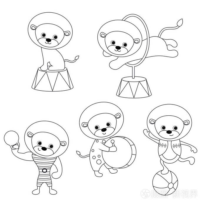 一组马戏团狮子,有不同的动作.插画-正版商用图片13l9vb-摄图新视界