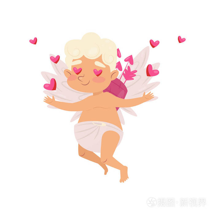 爱的天使.小翅膀的男婴的卡通性格.平面矢量设计