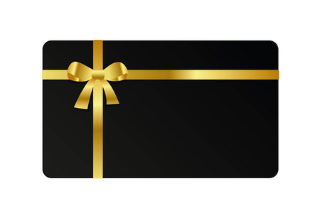 带金色蝴蝶结丝带的黑色礼品卡照片