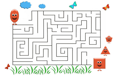 学龄前儿童的有趣迷宫游戏. 学龄前儿童逻辑教育图解.照片