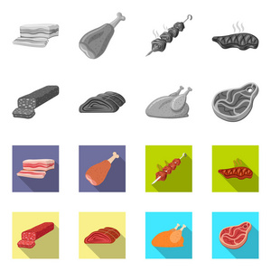 肉类和火腿标识的孤立对象。收集肉类和烹饪股票符号的网站