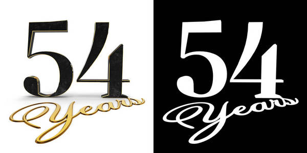金色数字54(数字54)和铭文岁月与下降阴影和阿尔法通道. 三维插图.