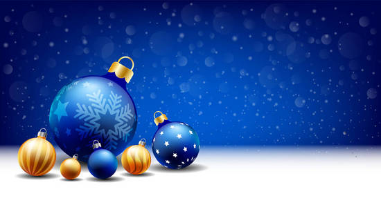 新年快乐圣诞雪球背景，文本输入框，蓝色背景