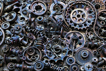 蒸汽朋克背景机从机器和拖拉机上零件大齿轮和链条.