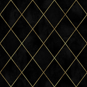 水彩黑色天鹅绒阿吉尔抽象几何格子无缝图案与金色闪光线轮廓。 水彩手绘豪华天鹅绒织物纹理背景。 用于纺织壁纸的打印。