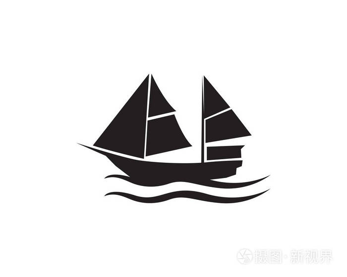 远洋游轮剪影简单线性标志