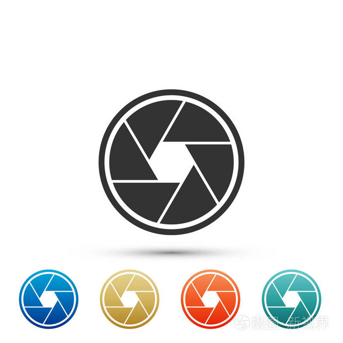 插画 物体 在白色背景上隔离的相机快门图标.在彩色图标中设置元素.