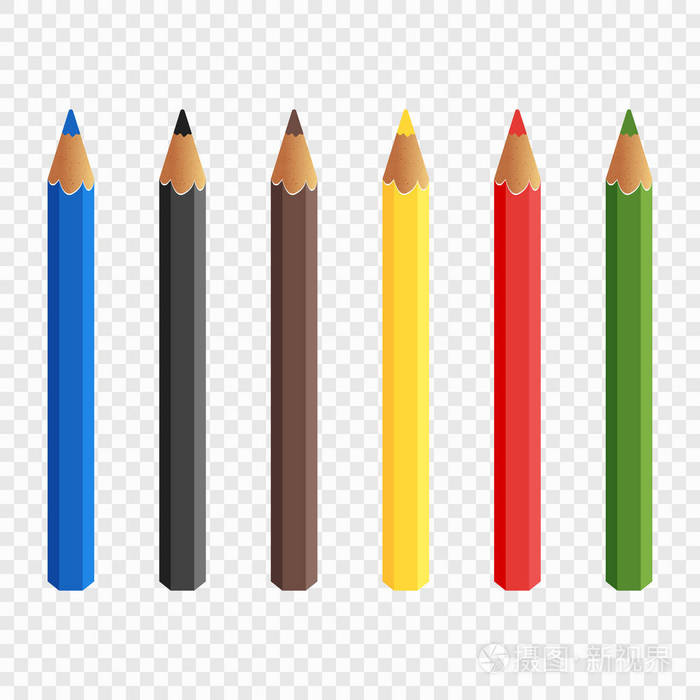 六支彩色铅笔隔离在透明的背景上. 铅笔画画.