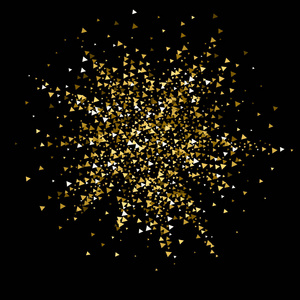 金色三角形的豪华波光粼粼的五彩纸屑。Scattere