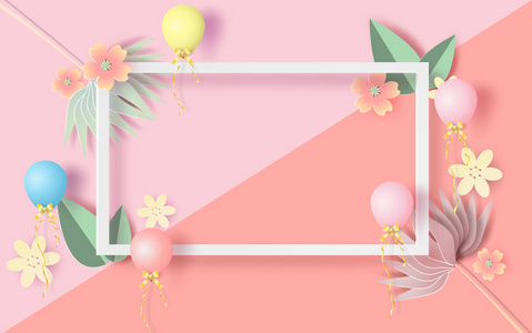 纸艺和工艺的花卉矩形框架与地方文本.