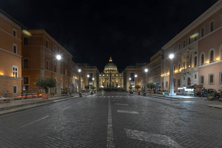 s Basilica at night in the Vatican City in Rome, Italy