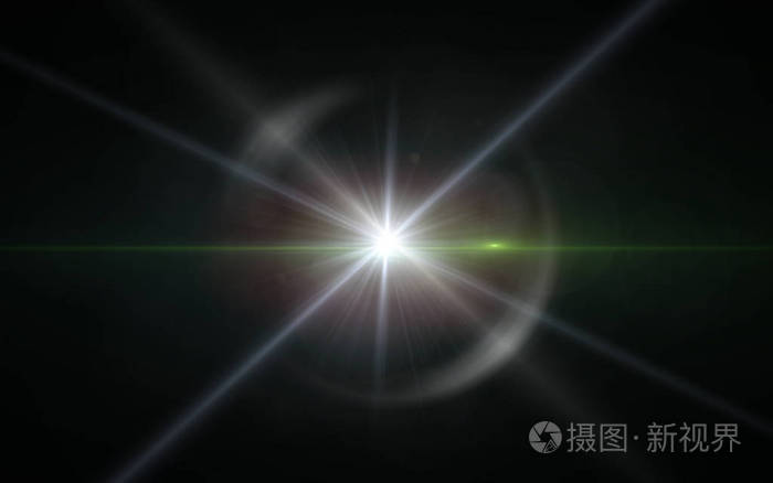 黑色背景中明亮光线的数字透镜耀斑用于纹理和材料黑色背景中的透镜