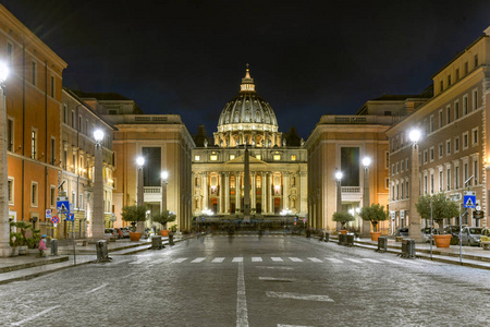 s Basilica at night in the Vatican City in Rome, Italy