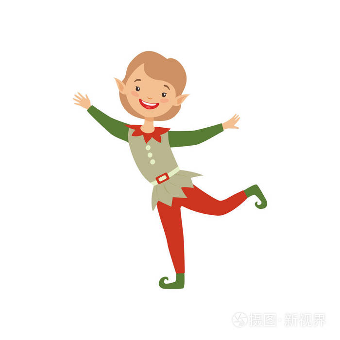 可爱俏皮的小男孩在精灵服装向量例证在白色背景