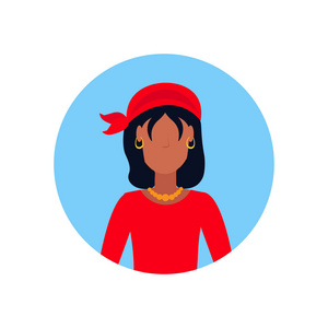 妇女穿着海盗服装脸头像快乐万圣节概念女性卡通人物肖像平面