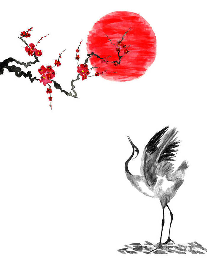 水墨插图在风格苏美娥,乌辛,歌华东方传统绘画中.