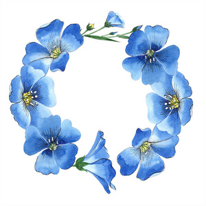水彩蓝亚麻花.植物花.框架边框点缀广场.