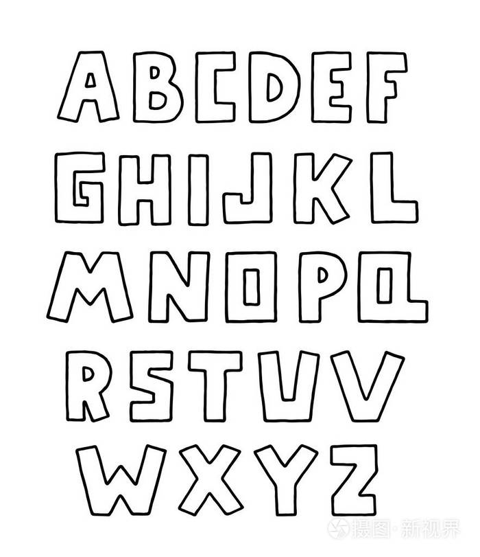 字母涂鸦设计方形形状大写的英文字母粗体字体剪贴画版式样式手绘向量