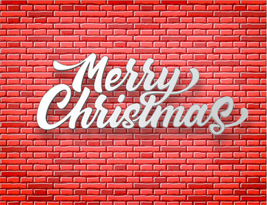 向量圣诞快乐刻字红色砖墙