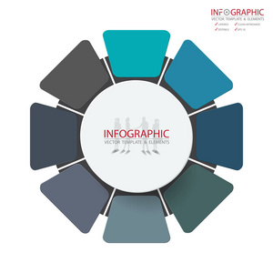矢量抽象元素信息图形8选项。 设计业务财务模板布局手册工作流信息或演示等。 信息图形时间线路径。 抽象三维向量。