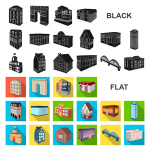 为设计设置集合中的平面图标。建筑与住宅矢量等距符号库存 web 插图