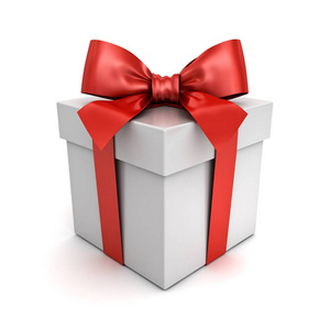 礼品盒或礼品盒与红色丝带弓隔离白色背景与阴影3D渲染