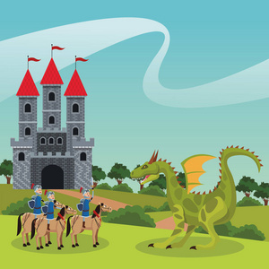 王国中世纪勇士卡通城堡分庭空荡荡的舞台