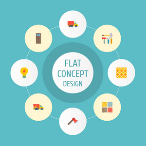 一套行业图标平面样式符号与门, ax, 电力和其他图标为您的 web 移动应用程序徽标设计