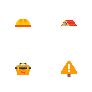 设置结构图标带有警告工具箱安全头盔和其他图标的平面样式符号, 用于您的 web 移动应用程序徽标设计