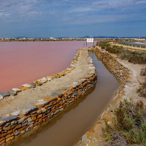 在穆尔西亚的 saltmine 和运河粉红色盐池