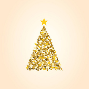 节日海报圣诞背景与复制空间。 金色的星星和白色的树