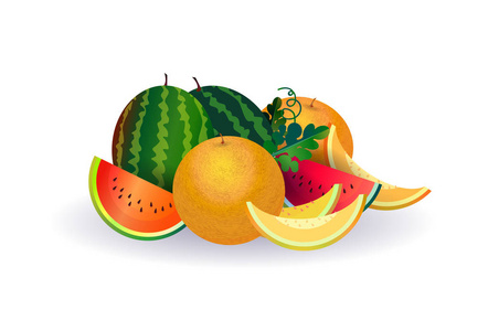 西瓜瓜果实白色背景, 健康生活方式或饮食概念, 新鲜水果标志