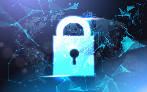 挂锁数据保护隐私概念。Gdpr 网络安全网背景。屏蔽个人信息。互联网技术网络连接