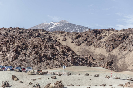 岩石区熔岩休息区和泰德火山背景在泰德国家公园加那利群岛晴天