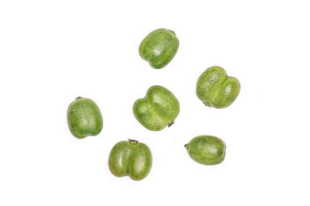 六组完整的新鲜绿色迷你猕猴桃果实平块分离在白色背景上