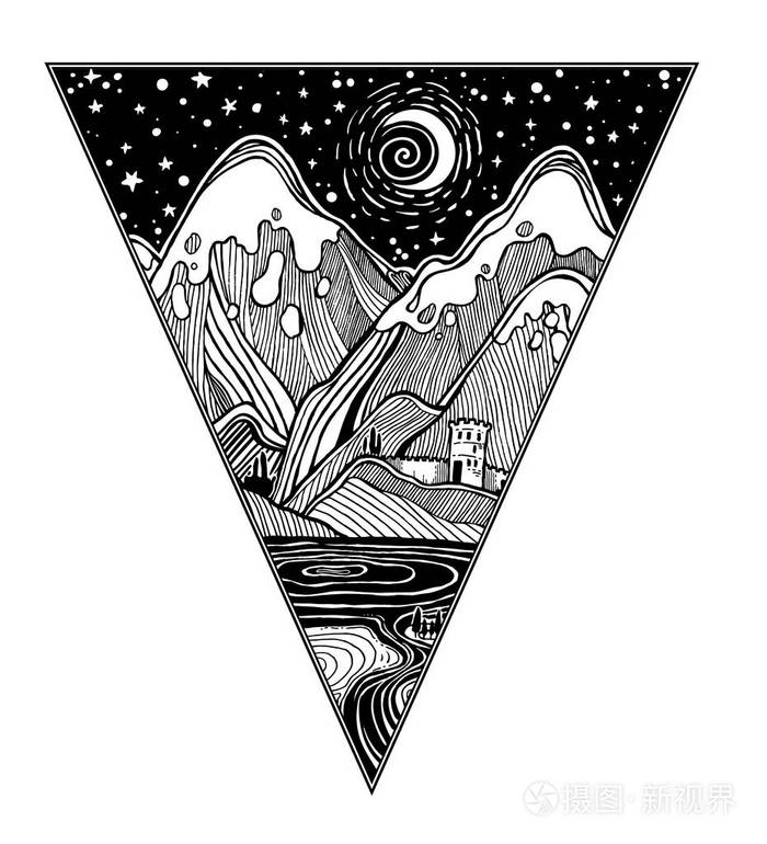 野生线形夜间自然景观与山脉