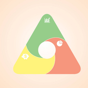 信息图形三度图形是以三角形的形式描绘的，一个信息图形在三个位置上，图标在浅色。 网站的商业演示信息图表。
