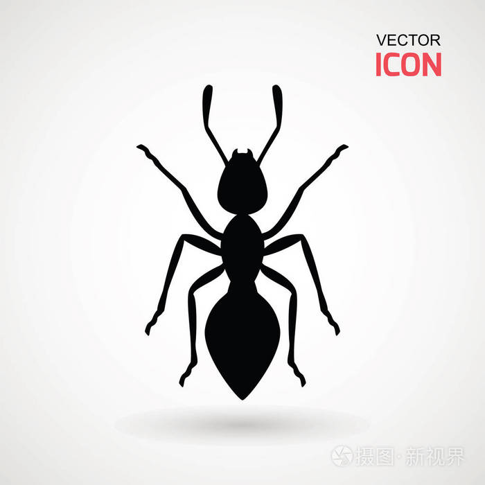 蚂蚁图标平面符号. 白色背景上的孤立标志蚂蚁. 矢量图. 标识标志