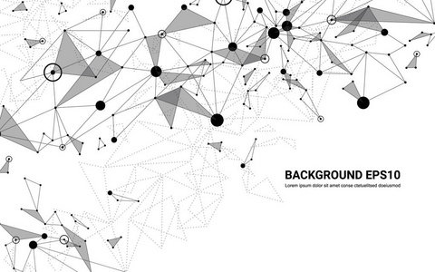 抽象未来主义分子线和多边形黑白背景。计算机网络连接矢量插图数字技术概念..
