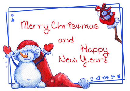 圣诞老人新年帽子水彩卡片图片