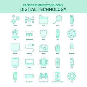 25个绿色数字技术图标