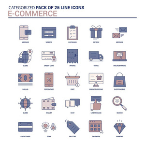 复古电子商务图标集25平线图标集