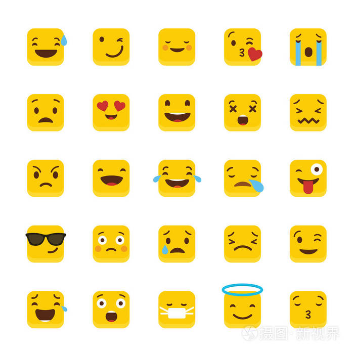 一组黄色正方形表情设计向量