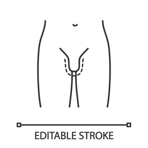 增大手术线性图标。 增强。 细线插图。 男性整形手术。 男性生殖器官再生。 轮廓符号。 矢量孤立轮廓绘制。 可编辑行程